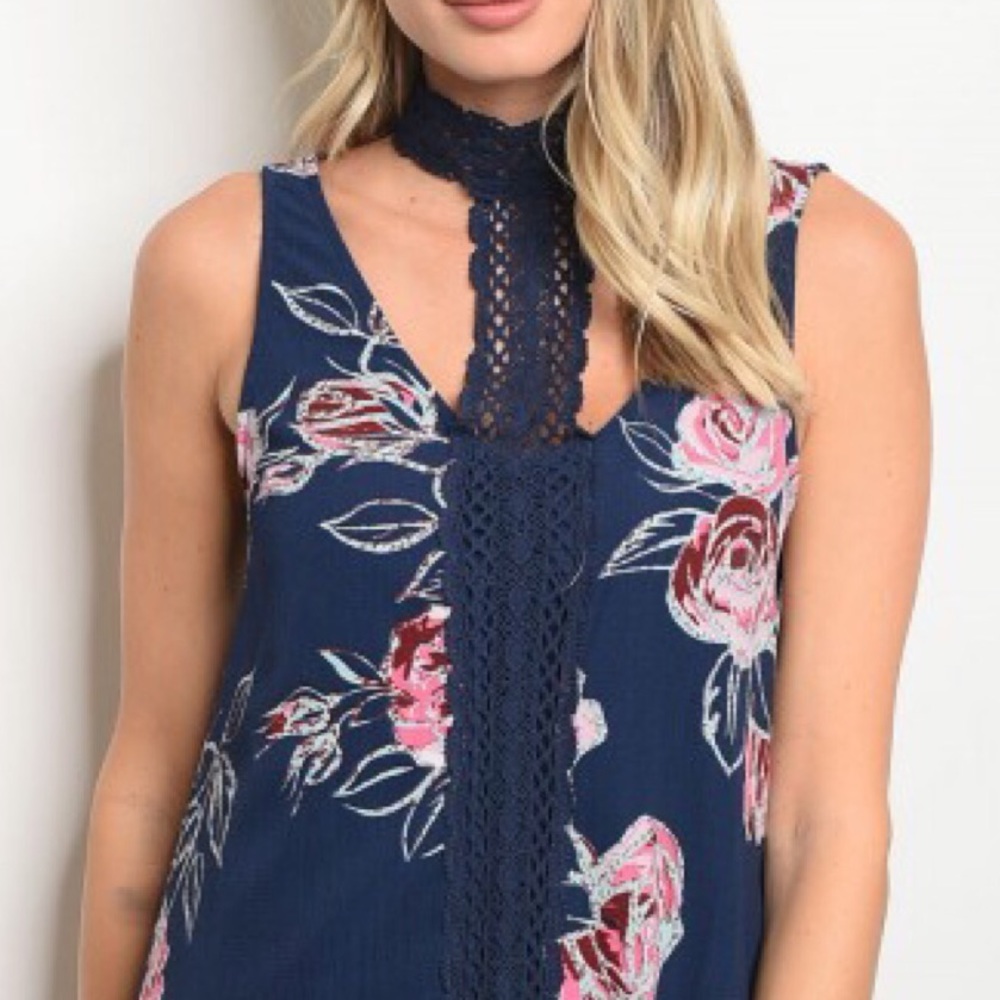 Navy Floral Choker Dress - Picture 3 of 7
